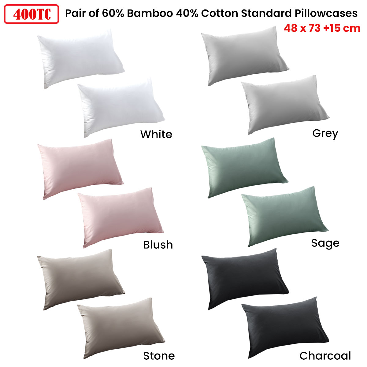 Accessorize Charcoal 400TC Bamboo Cotton Pair of Standard Pillowcases 48 x 73 + 15cm — image 3