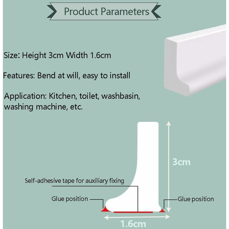 2M/78In Silicone Shower Threshold Water Barrier, Wet ROom Floor Water Barrier, Bathroom Water DAm, Shower Sealing — image 2