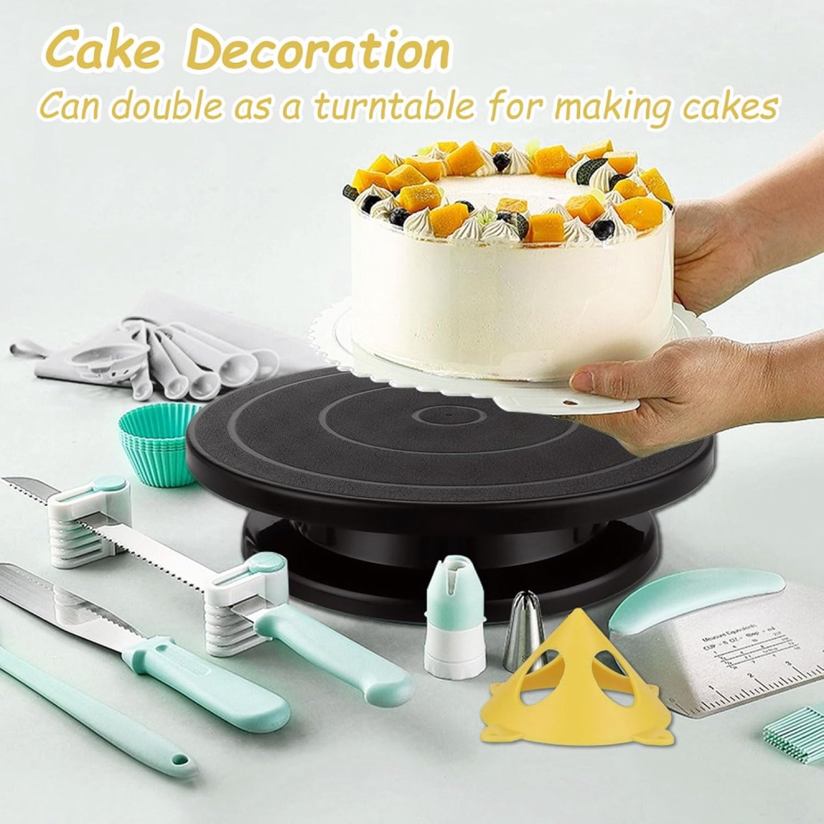 Rotating Cake Stand - Cake Turntable - Cake Stand with Base - Cake Dish - Cake Plate - Cake Stand - ø 28cm - Turntable - Anti-Slip - Cake Decoration - Baking — image 2