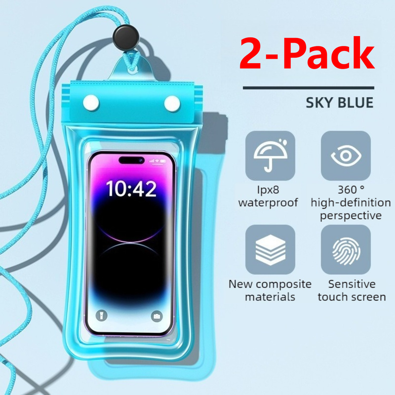 2 PCS Floating Airbag Phone Waterproof Pouch, IPX8 Touch Screen, Phone Case for Drifting and Outdoor Sports - Blue
