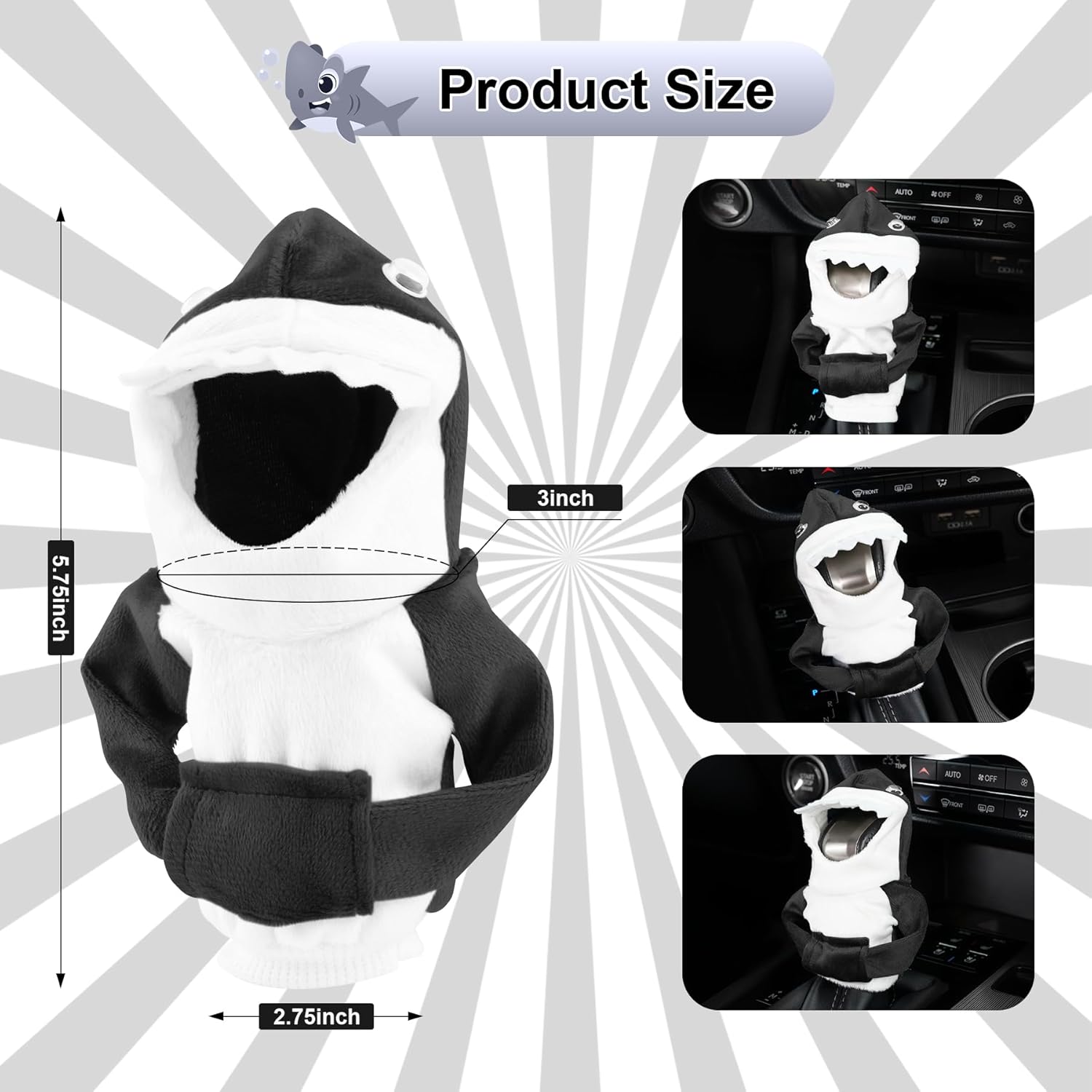 Car Gear Shift Cover, Universal Hoodie, Cute Shark Cover for Knob Protection, Automotive Interior Gadgets, Accessories Women and Man Gifts Black — image 4