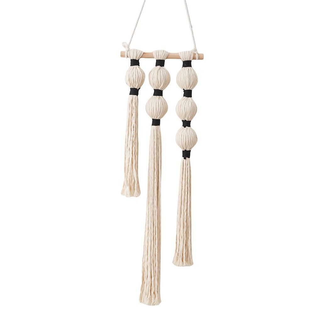 Wall Hanging Tassels Sphericity Cotton Textile for Bedroom Living Room Decor, Natural Farmhouse Rope Ball Yarn Art