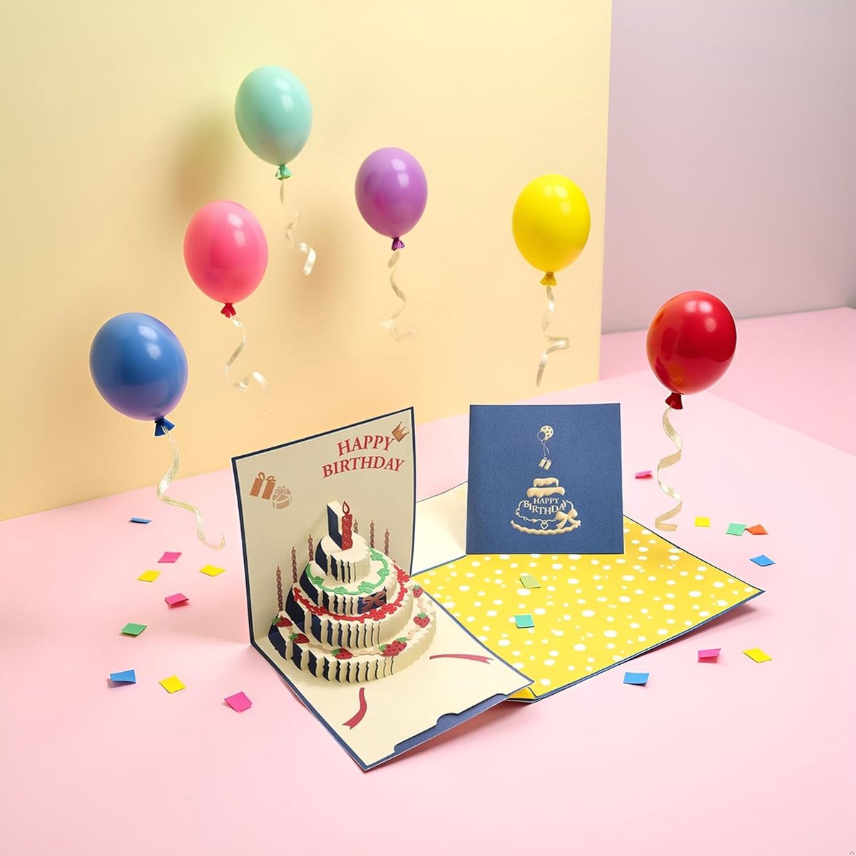 10 pcs Greeting cards - Blue pop-up birthday cake card - 3D birthday card - Pop-up cards - Cake greeting cards - Postcards - Perfect for a friend, wife — image 6