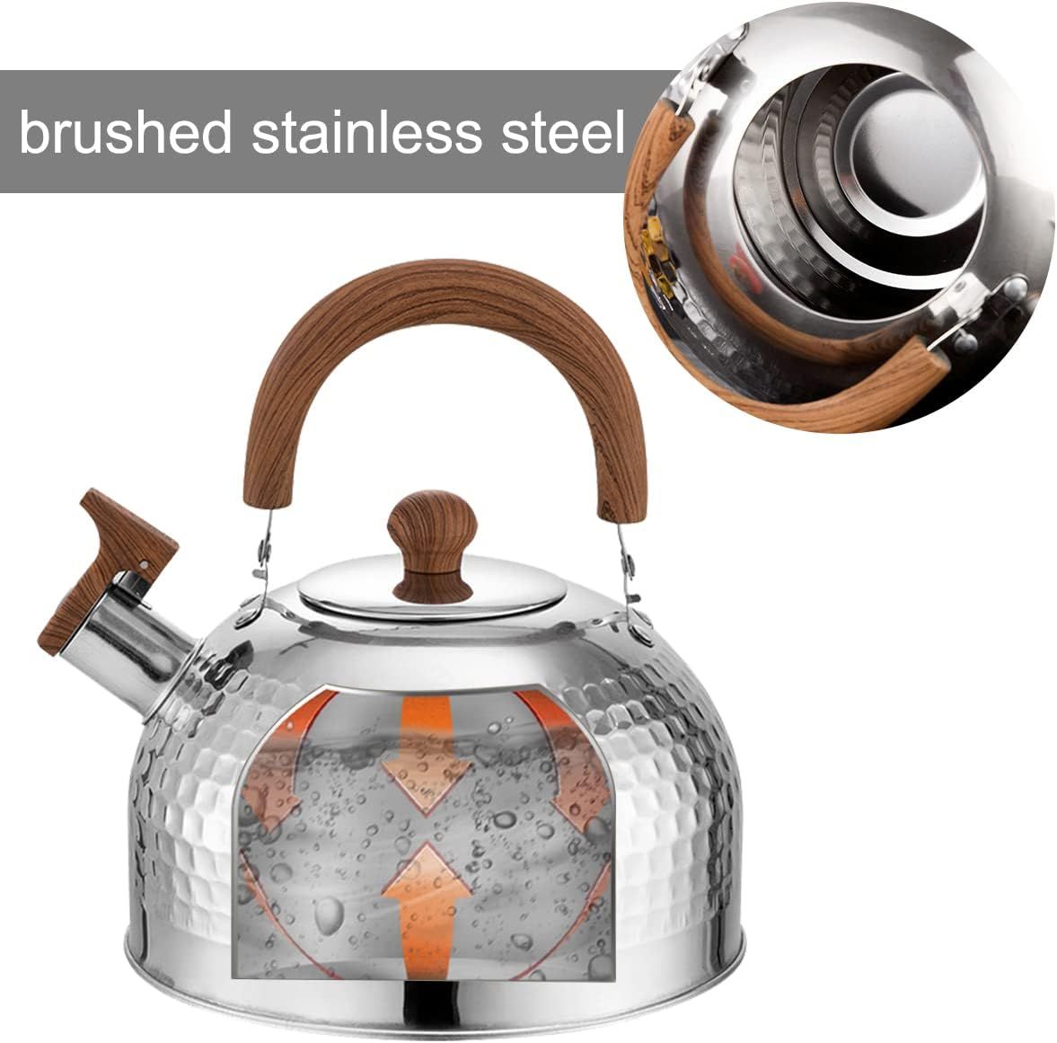 Loud Whistling Kettle for Boiling Water Coffee or Milk, 3.1 Quart 3L Heavy Stainless Steel Kettle with Wood Pattern Handle — image 4
