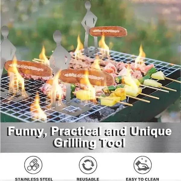 6 Piece Stainless Steel Sausage Grill Holder Rack, Portable Rotating BBQ Stand for Hot Dogs, Camping and Outdoor Cooking — image 4