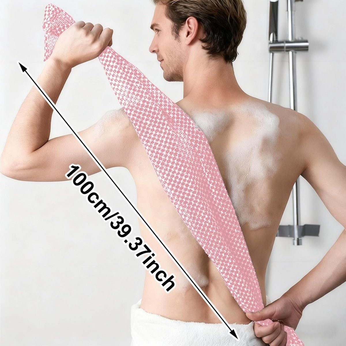 Back Scrubber Set | 2-Piece Exfoliating Shower Towel | Extra Long Exfoliating Washcloth for Men and Women - Scrub Cloth for Body Cleansing and Massage (Pink) — image 2