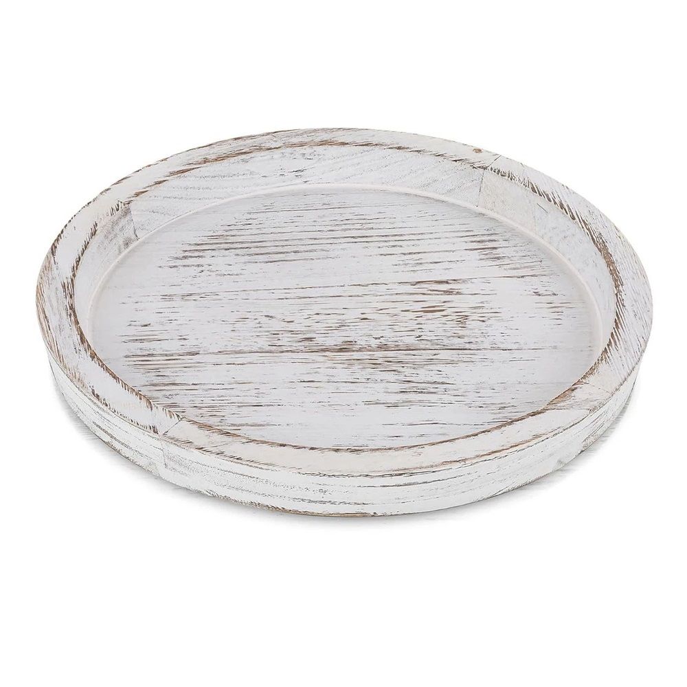 Rustic Wooden Tray Candle Holder - Round Wood Decorative Pillar Candle Tray for Coffee Table Farmhouse Kitchen Countertop Organizer Home Decor Wedding
