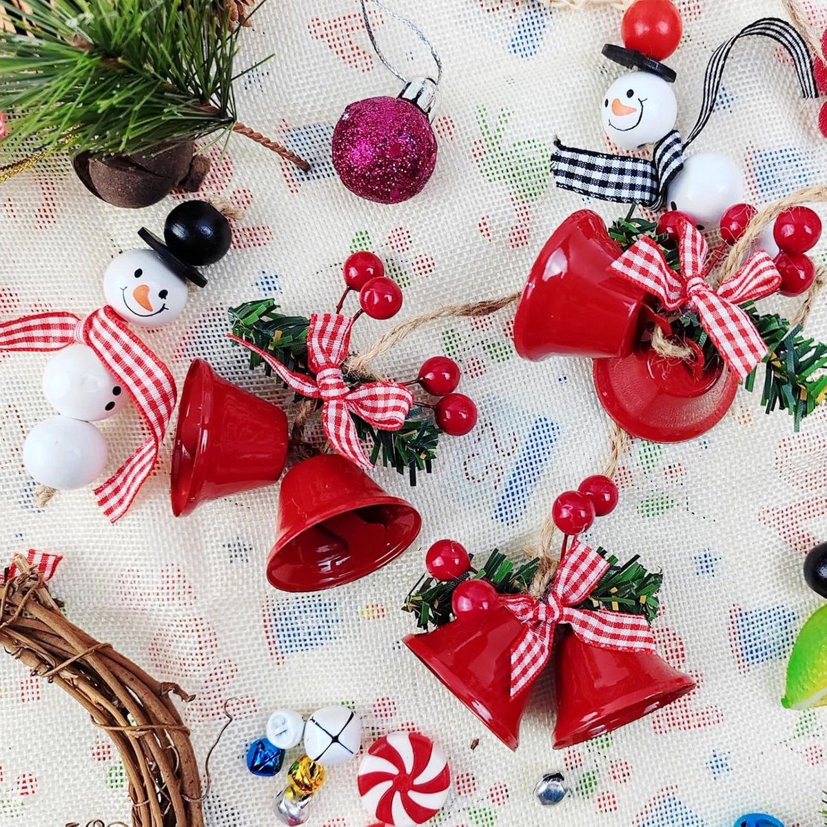 18 pieces red Christmas bell ornaments - hanging tree ornaments metal bell hangers - Christmas holiday decoration — image 3