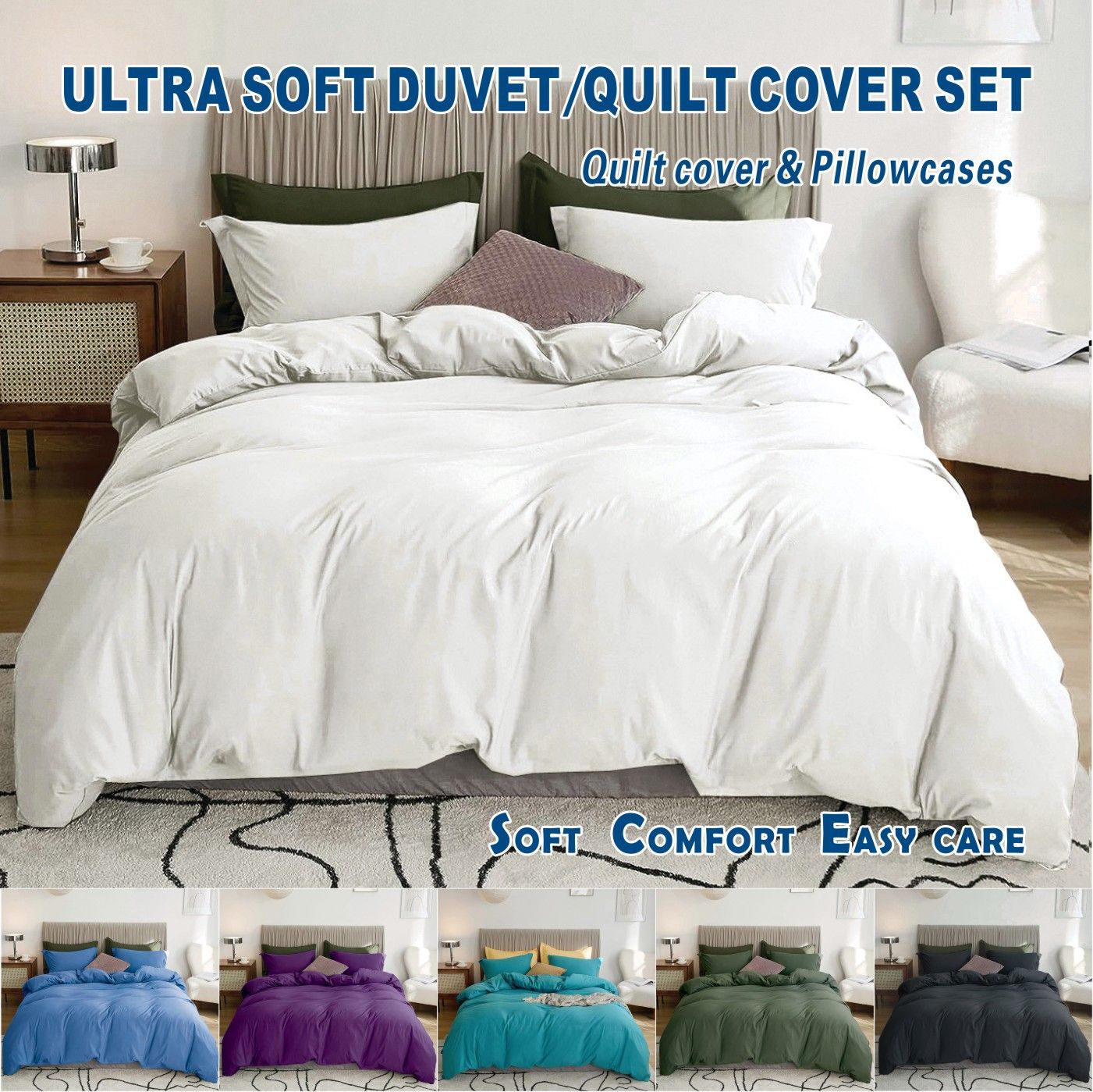 3 Piece Hotel Soft Microfiber Quilt Cover Set-2000TC Duvet/Donna Cover Set & Pillowcases -1 Quilt Cover Zipper Closure & 1 x Pillowcases-Breathable Bedding