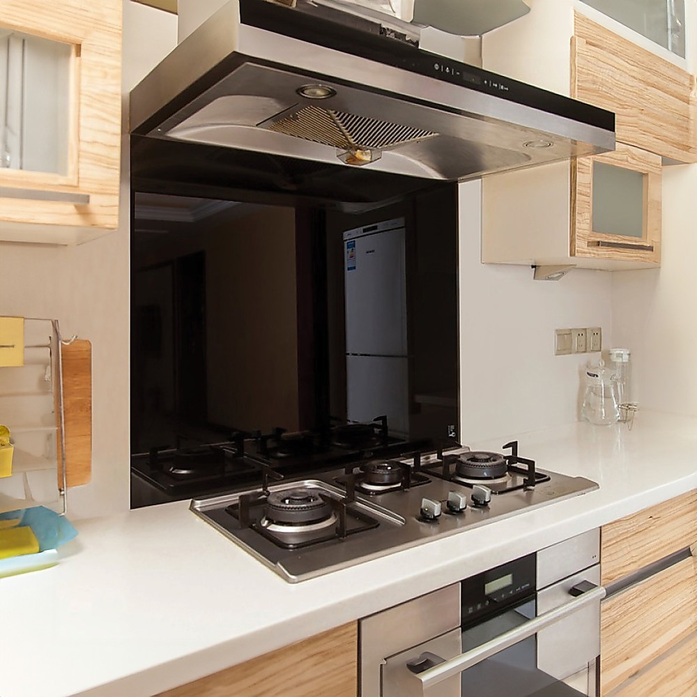 Toughened 90cm x 75cm Black Glass Kitchen Splashback โ image 2