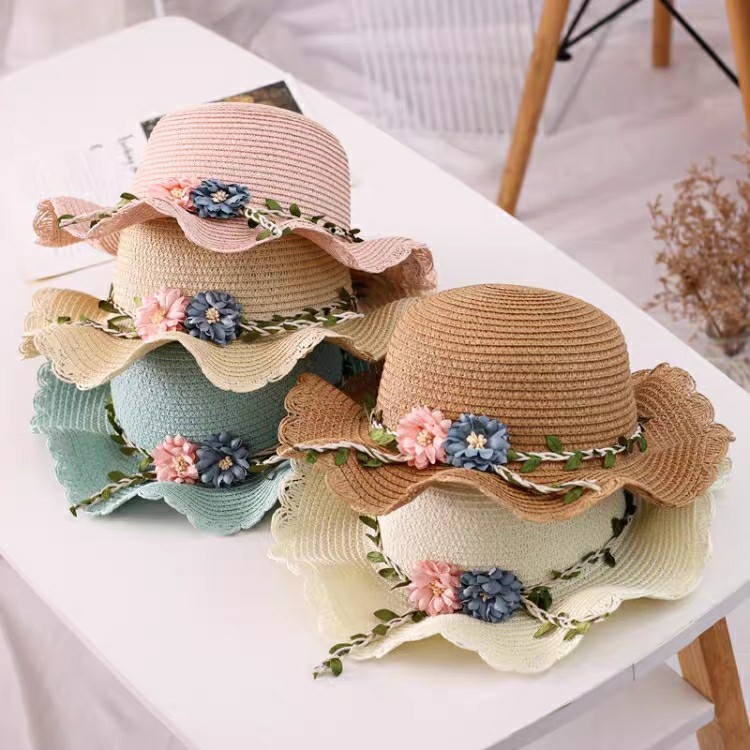 Pink Girls Summer Princess Straw Hat and Matching Purse Set - Breathable Floral Wide Brim Sun Protection Sun Hat โ image 2