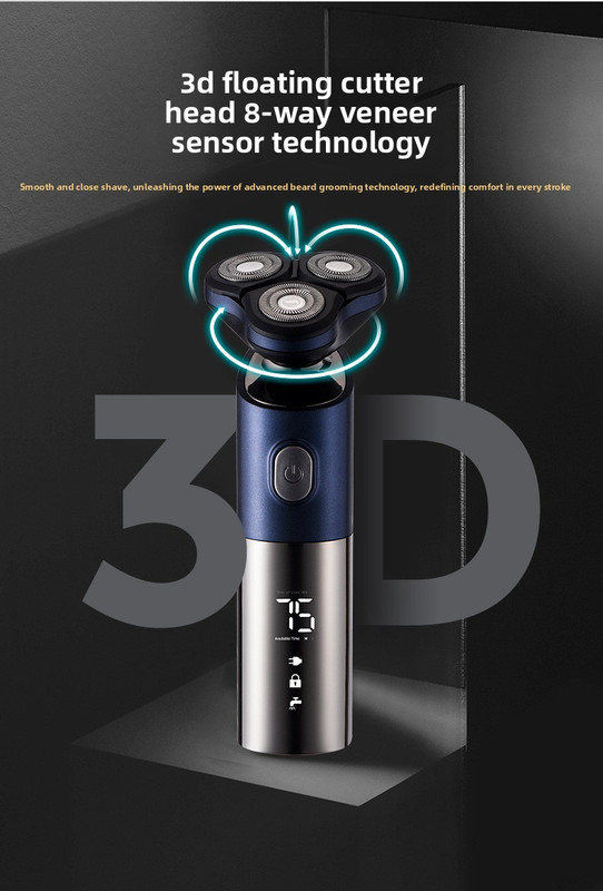 Electric Shaver for Men 3D Rotary Razor Wet and Dry Waterproof USB Rechargeable LED Display Travel Lock Gift Box Blue — image 3
