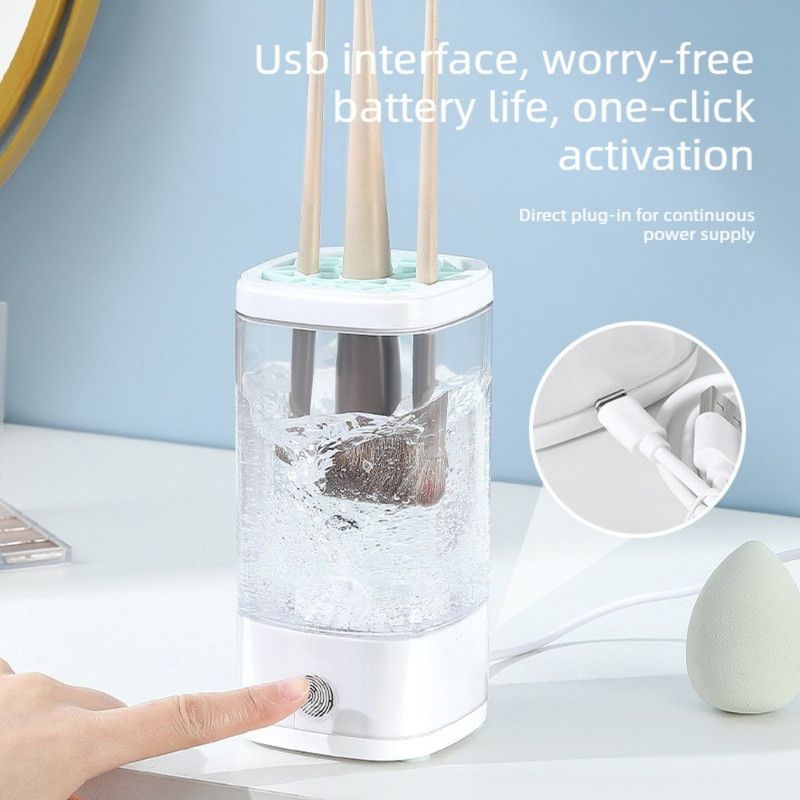 Makeup Brush Cleaner, USB-Powered High-Speed Rotating Cosmetic Brush Washing and Storage Machine—White — image 3