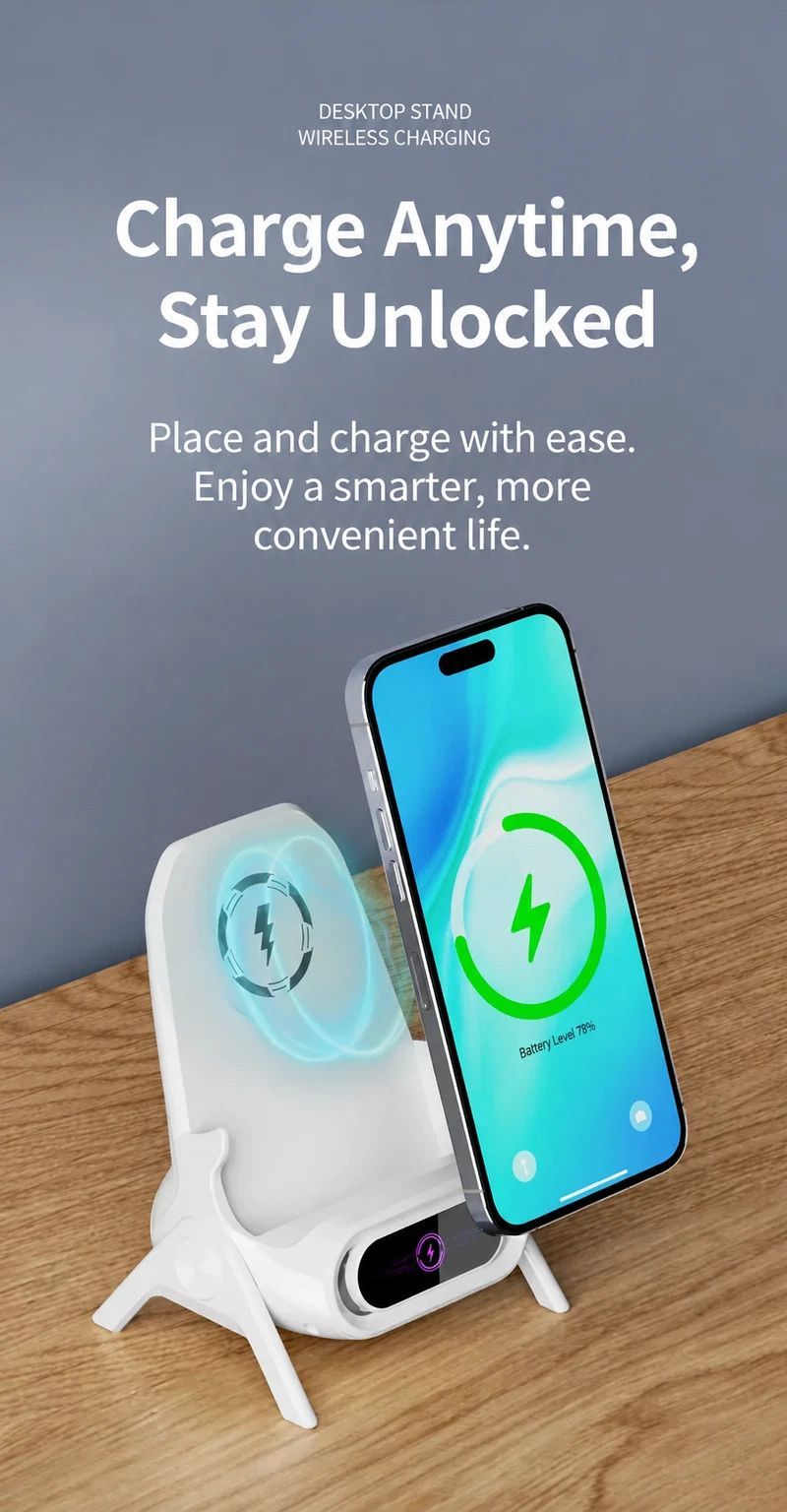 Vertical Chair Shaped Phone Holder, Magnetic Wireless Charger, Lazy Mobile Stand For Video Watching, White, Great Bedroom & Desk Accessory Gift — image 4