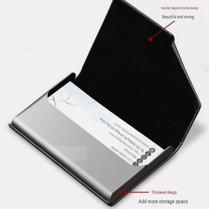 Blue Stainless Steel and PU Leather Business Card Holder - 95mm x 63mm - Magnetic Flip Cover, Velvet Lining, Professional Office Accessory โ image 4