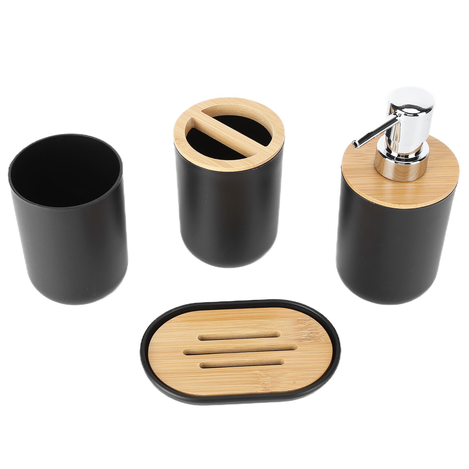 4Pcs Bathroom Accessory Set Bamboo Waterproof Durable Gift Toothbrush Cup for Home HotelBlack โ image 5