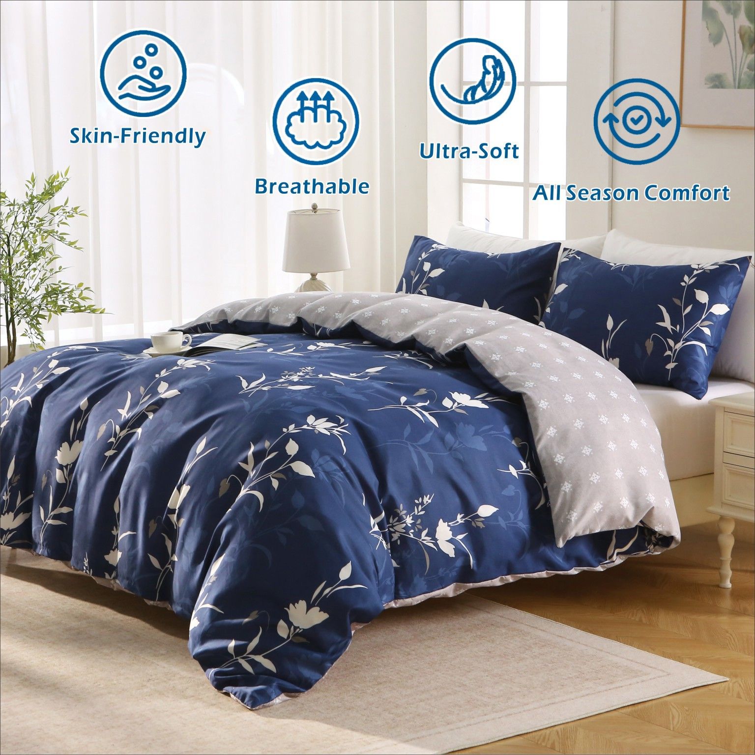 3 Piece Hotel Soft Microfiber Quilt Cover Set-2000TC Duvet/Donna Cover Set & Pillowcases -1 Quilt Cover Zipper Closure & 1 x Pillowcases-Breathable Bedding — image 2