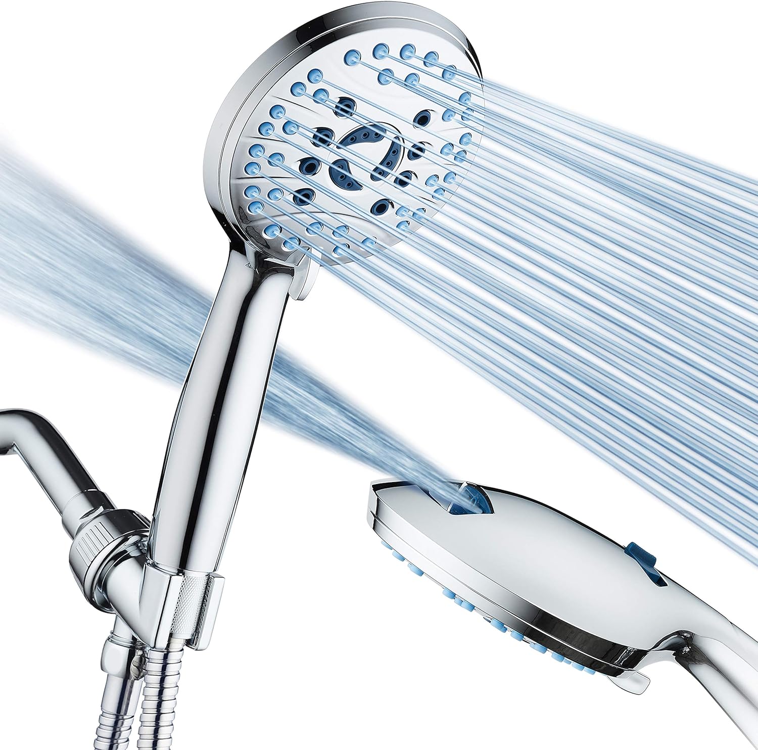 AquaCare High Pressure 8-mode Handheld Shower Head - Anti-clog Nozzles, Built-in Power Wash to Clean Tub, Tile & Pets, Extra Long 6 ft. Stainless Steel Hose
