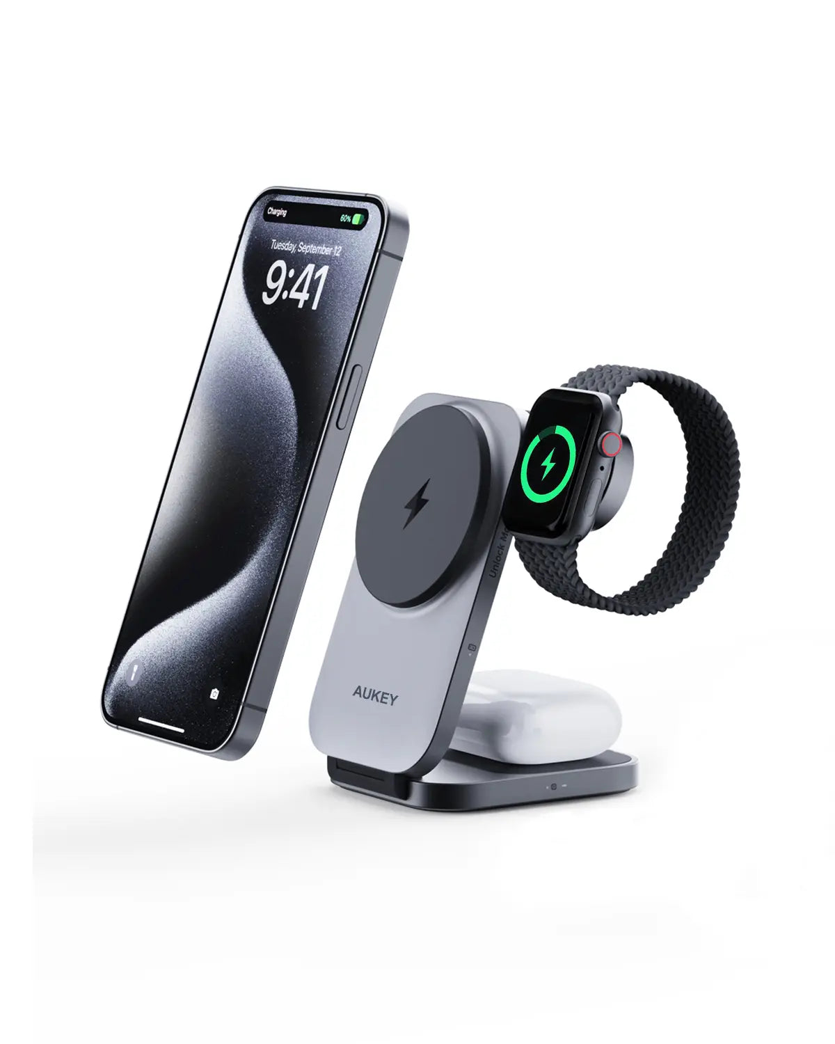 AUKEY MagFusion Z Qi2 15W 3-in-1 Foldable Wireless Charger for iPhone, Apple Watch & AirPods – LC-MC312 — image 2