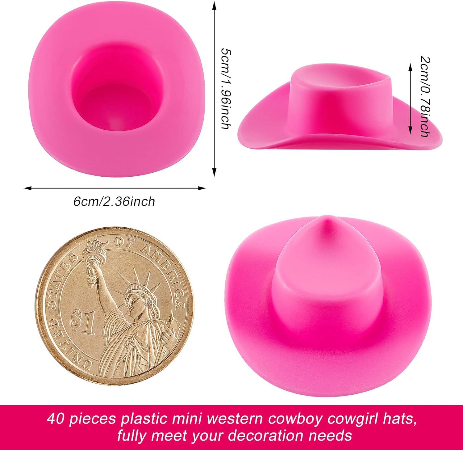 40 Pieces Plastic Mini Cowboy Hat Cowgirl Hat for Crafts Western Hat Miniature Cute Doll Hat Tiny Party Hat Toy Doll Party(Pink)