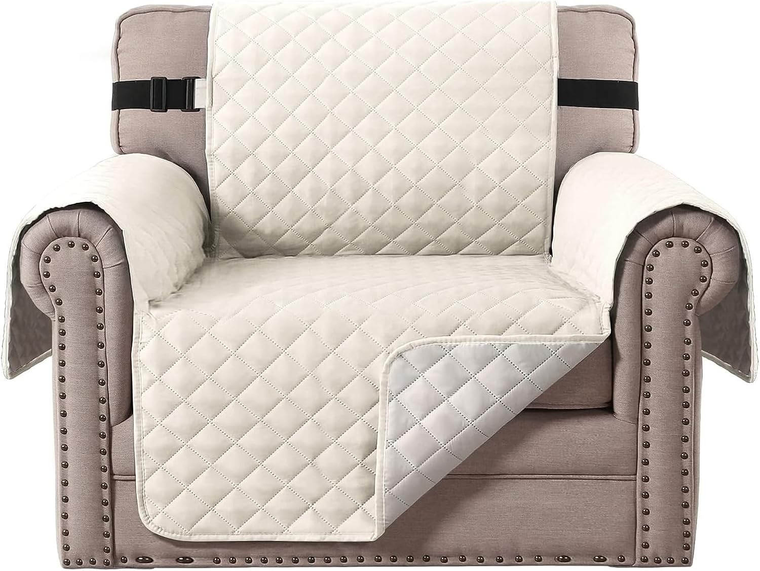 Chair Slipcover Reversible Chair Cover Water Resistant Couch Cover Washable Chair Cover Non-Slip Fabric Furniture Protector with Elastic Strap for
