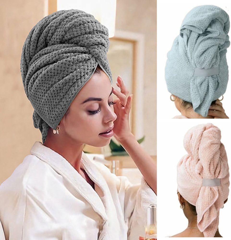 4 Pieces Microfibre Hair Towel Turban Set for Long and Thick Hair, Quick-Drying Anti-Frizz Wraps for Shower and Hair Care, XL — image 3