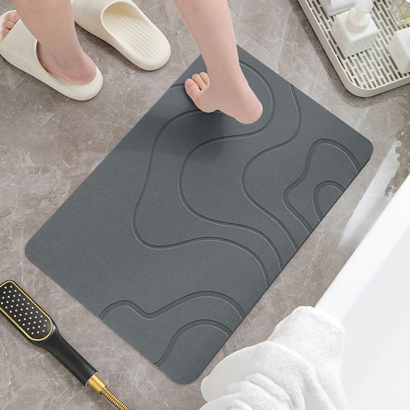 Stone Bath Mat, 16 × 24" Quick Drying Diatomaceous Earth Bath Mat Super Absorbent Non Slip Stone Bath Mats Washable Rug for Bathroom Floor Kitchen Shower Dark — image 6
