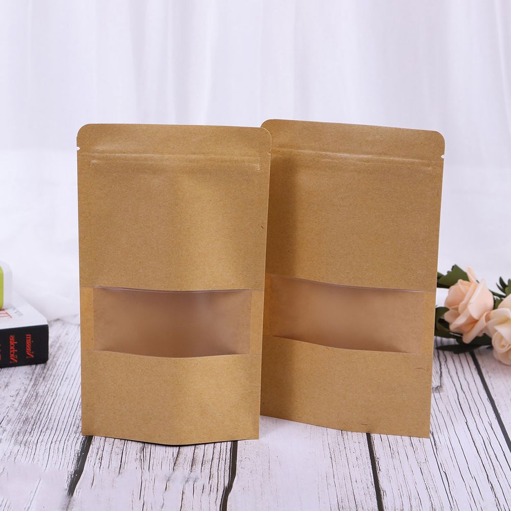 50Pcs Stand Up Pouch Bags Kraft Pouches with Tear Notch and Matte Window Resealable Zip Lock Food Storage Bags โ image 2