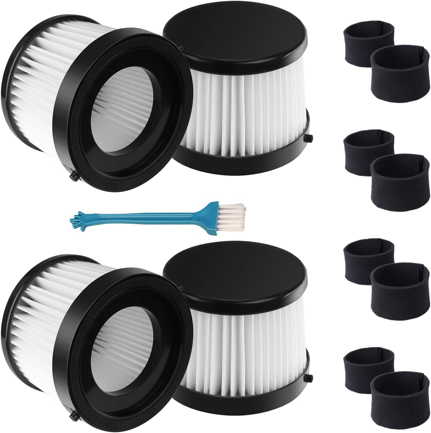 4 Pack Replacement DCV501HB & DCV5011H HEPA Filters Compatible with DEWALT DCV501HB 20V Cordless Handheld Vacuum with 8 Foam Sleeve Filters & 1 Cleaning Brh