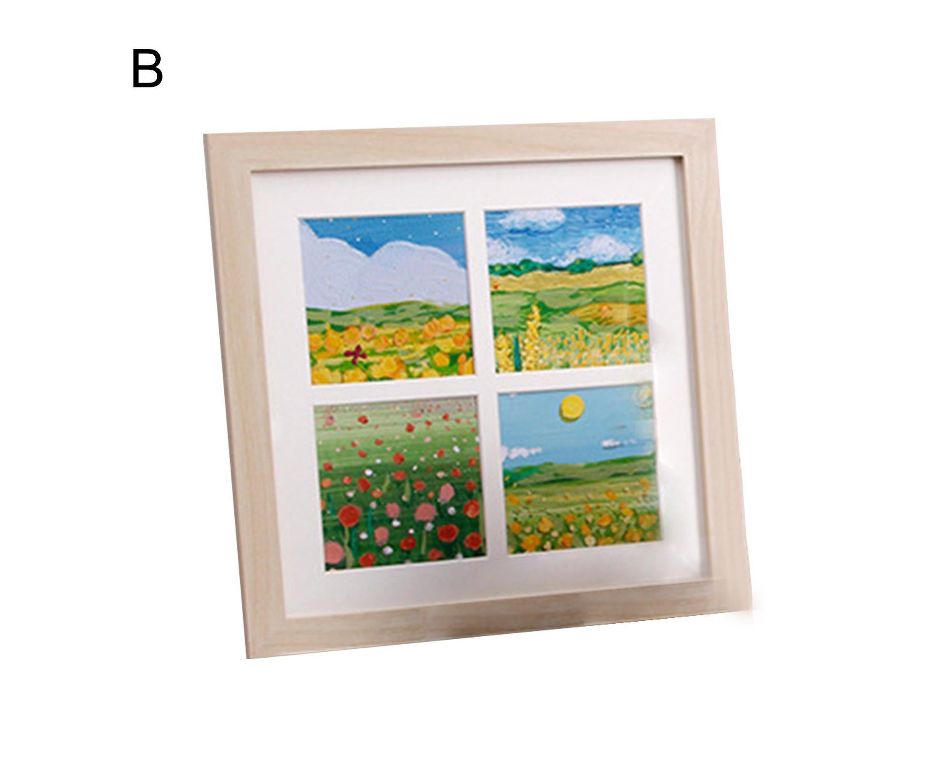 1 Set Painting Frame Not Easily Deformed Sturdy Square 4/9 Grids Picture Display Stands Home Supply - Light Brown — image 3