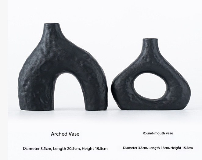 Minimalist Ceramic Vase Set (2-Piece): Modern Home Decor for Flower Arrangements (Black) | White Version Available In-Store — image 2