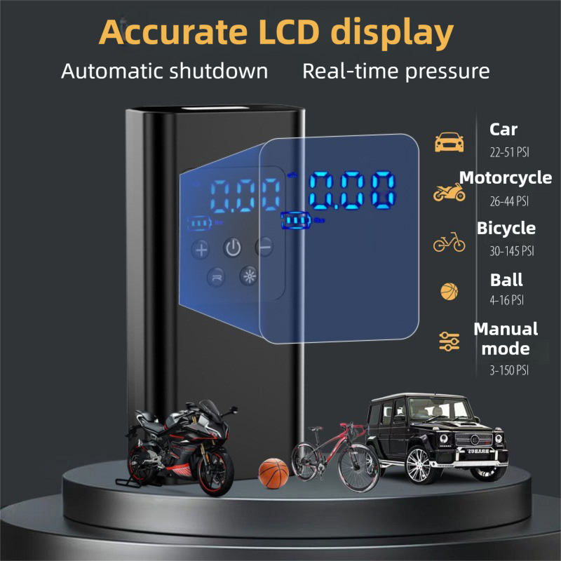 Wireless Rechargeable Tire Inflator with 4 Inflation Modes & 5 Inflatable Parts - Real-Time LCD Precision Gauge, Auto-Stop & Emergency LED Light(2-Cell) โ image 2