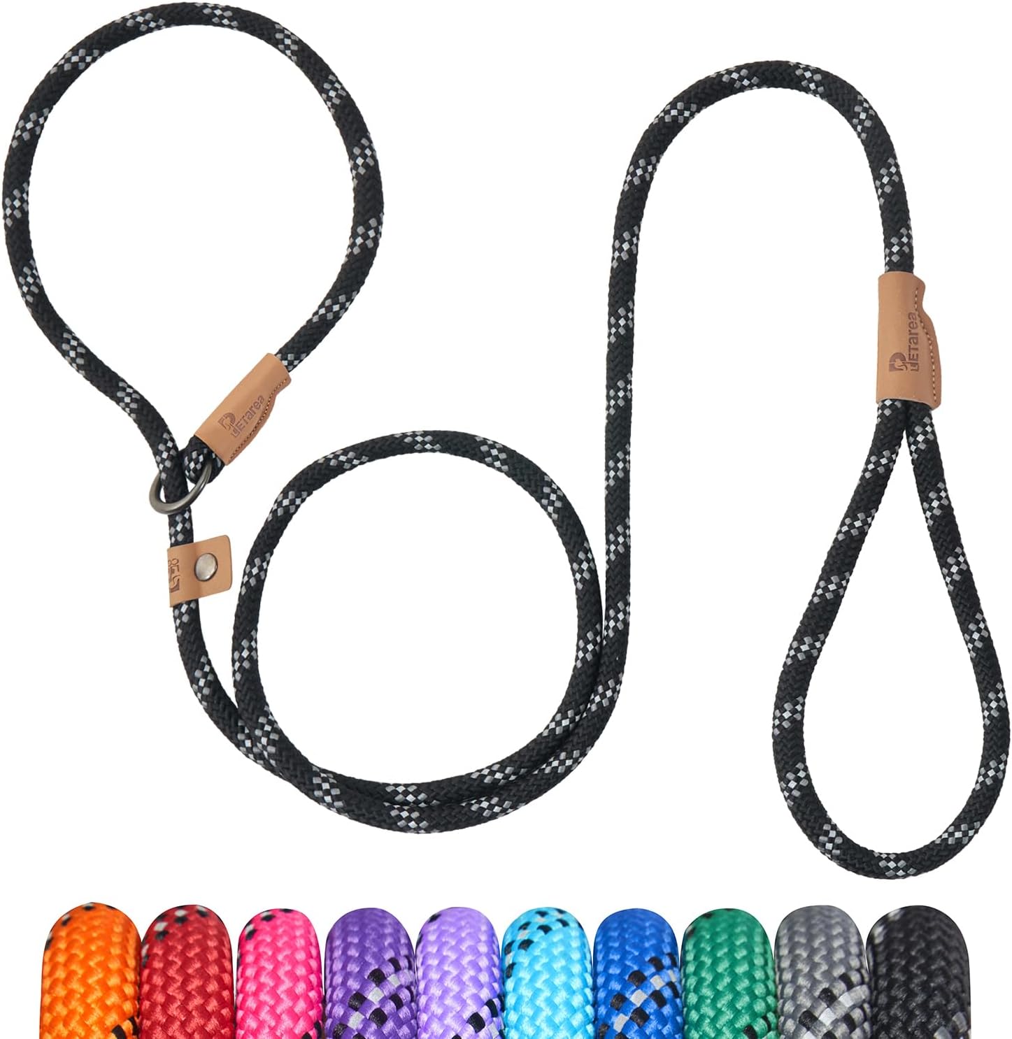 5 FT Slip Lead Dog Leash, Heavy Duty Rope Leash for Small Medium Large Dogs, No Pull Training Lead with Reflective Thread, Strong Comfortable Loop Leash (Black