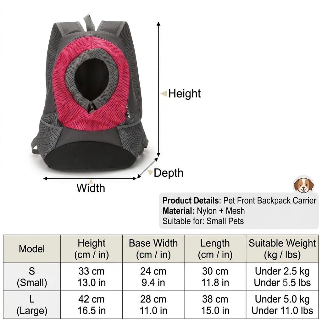 Ventilated Small Pet Carrier Backpack – Hands-Free Nylon Travel Bag with Adjustable Head Opening and Side Pockets, Ideal for Walking, Hiking and Daily Outings — image 2