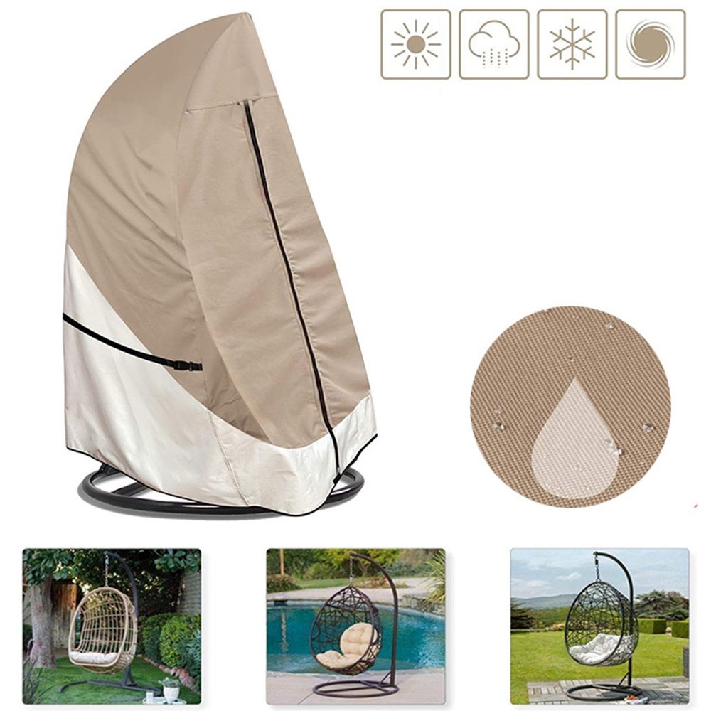 Patio Hanging Egg Chair Cover - 420D Waterproof Outdoor Single Seat Wicker Swing Egg Chair Stand Protector, Light Tan & Khaki — image 2