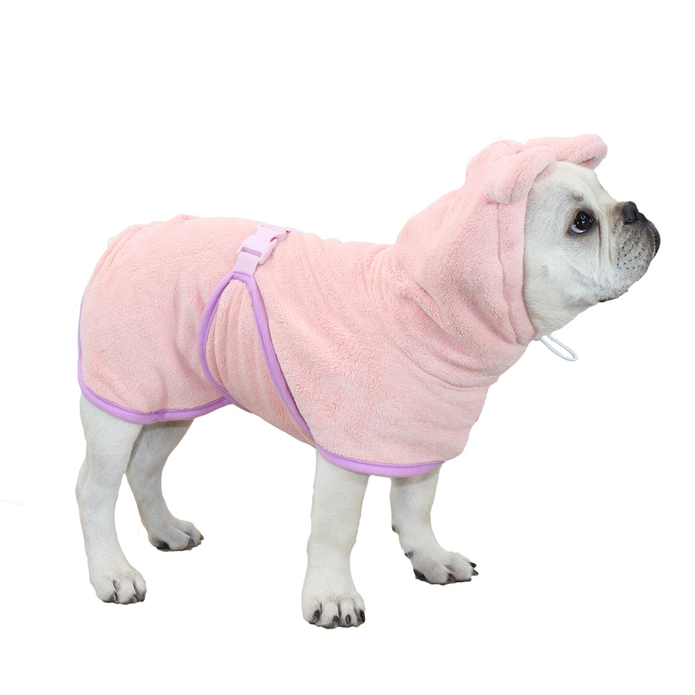 Pink Hooded Dog Bathrobe - Super Absorbent, Adjustable Fit, Cozy Pet Towel (Size: L)