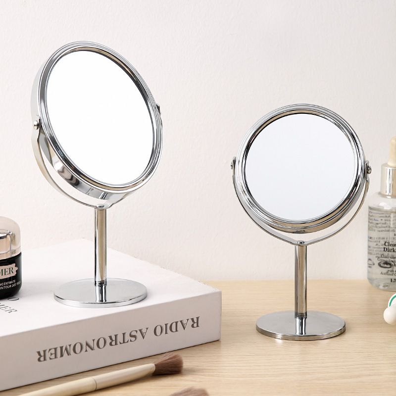2 pcs Makeup Mirror Mini Women Beauty Makeup Cosmetic Mirror Oval Compact Dual Side Normal+Magnifying Mirror Silver โ image 4