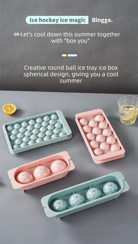 2 PCS Round Ice Cube Trays with Lids 33 Cavity Sphere Ice Ball Maker Mould Stackable Hard Plastic Easy Release for Cocktails Whiskey Blue โ image 2