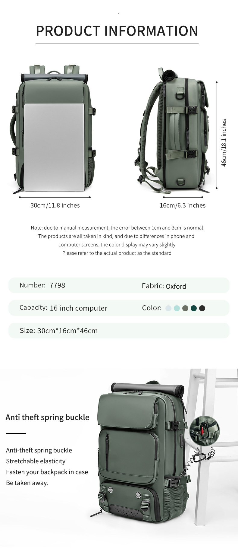 4-in-1 Convertible Travel Backpack & Briefcase - Large Capacity, 16" Laptop Compartment, USB Port(Black) โ image 3
