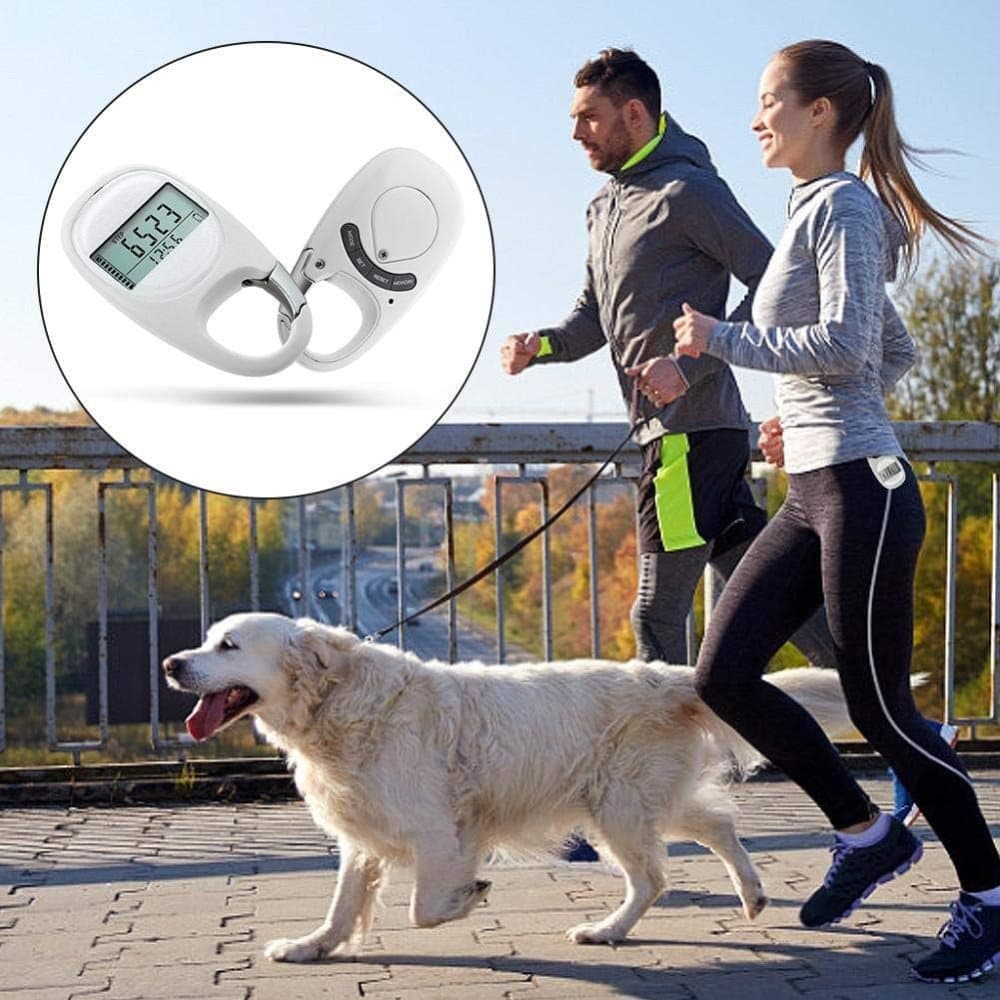 3D Pedometer with LED Display for Running and Walking, Portable Step Counter with Climbing Carabiners, White — image 3
