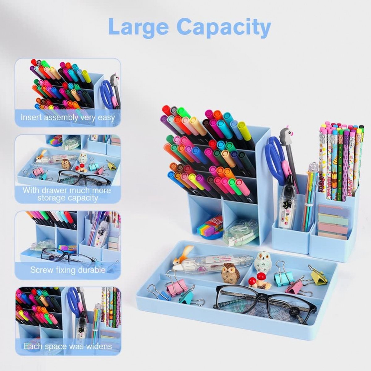 Pen Tray - 13 Compartments - Pen Holder - Desk Organizer - Pen Trays - Desk Organizer - Pen Case - Plastic - Removable - Storage System - Letter Tray - Desk — image 3