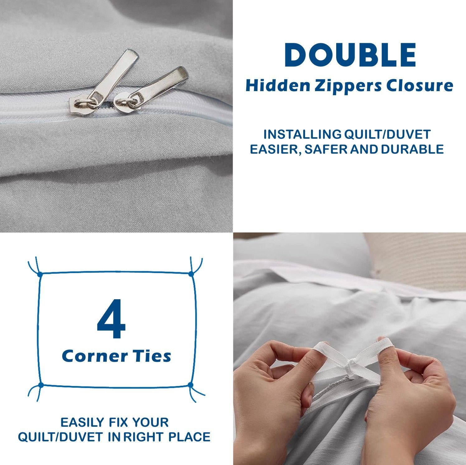 3 Piece Hotel Soft Microfiber Quilt Cover Set-2000TC Duvet/Donna Cover Set & Pillowcases -1 Quilt Cover Zipper Closure & 1 x Pillowcases-Breathable Bedding — image 3