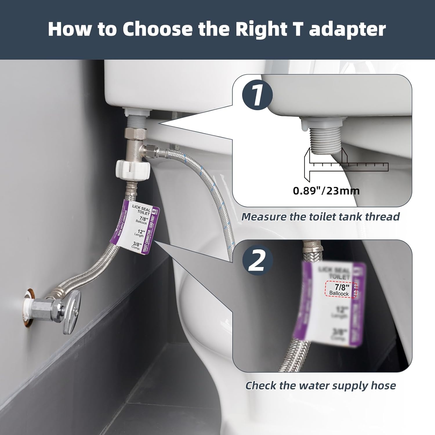 Bidet T Adapter, Metal T Valve for Bidet(7/8” x 7/8” x 3/8”) or (15/16" x 15/16" x 9/16"), 3 Way Tee Connector Bidet Attachment for Toilet — image 2