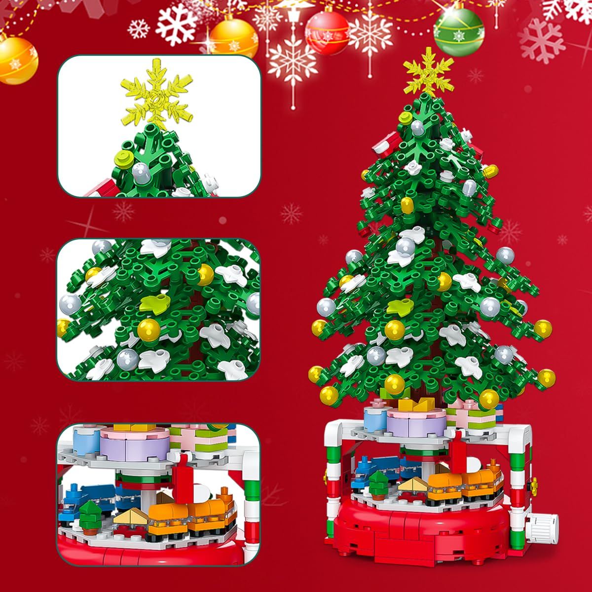 Christmas Tree Building Block Set, 220 Pieces, Rotating Base with Ornaments and Star, Holiday Building Toy, Stocking Stuffers for Kids, Gifts for Boys & — image 2