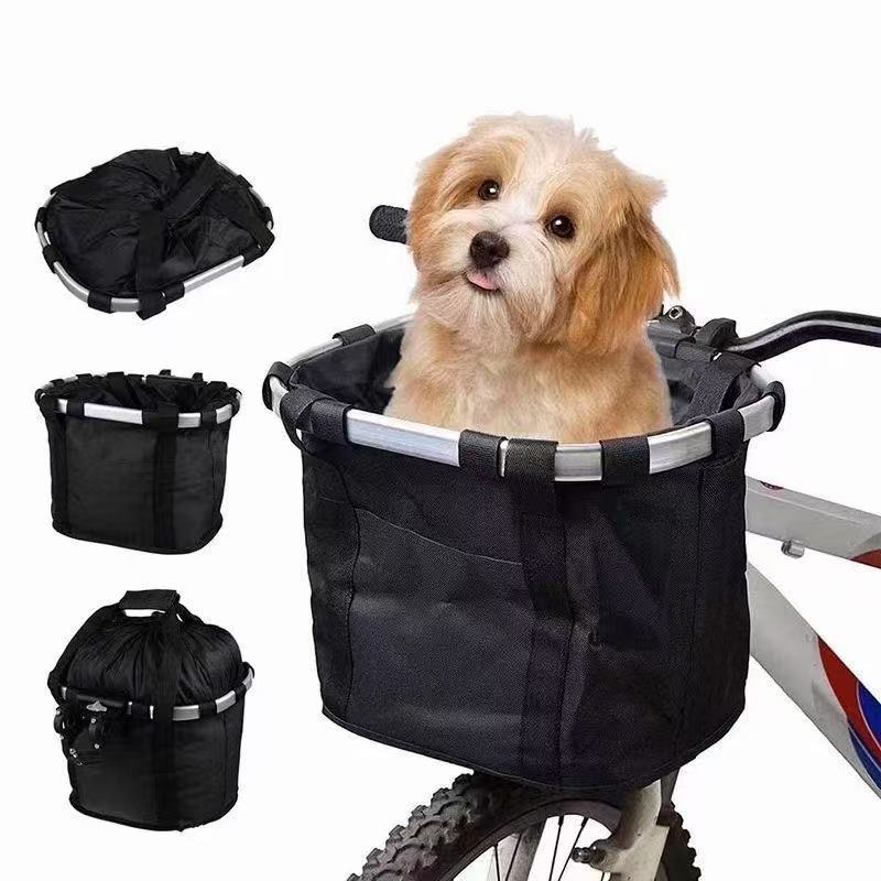 Foldable Front Bicycle Basket and Small Dog Carrier with Removable Liner, Handlebar Mount and 5 kg Capacity, Black