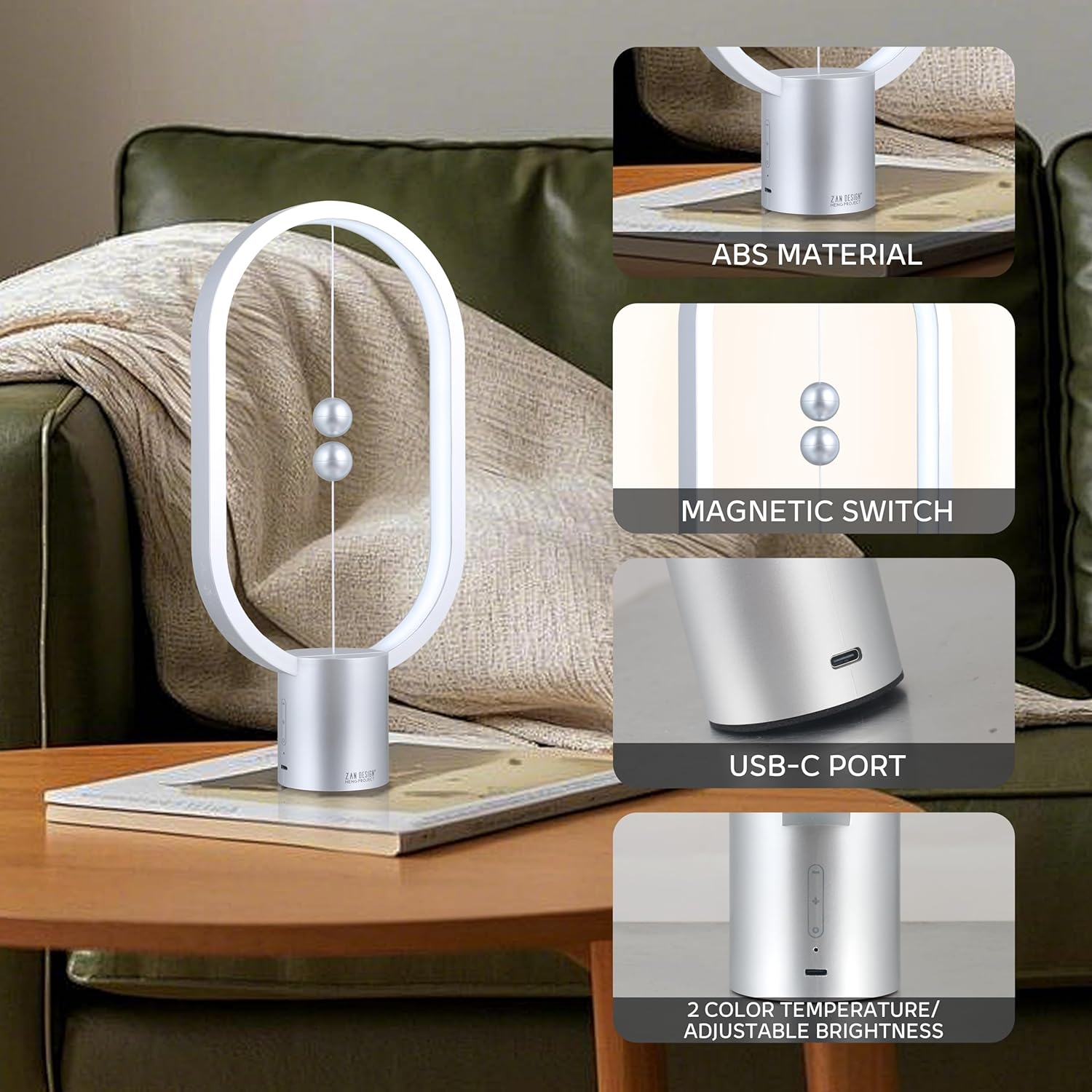 Silver Magnetic Balance LED Table Lamp: USB-Powered, Dimmable Eye-Care Light with Award-Winning Design for Australian Homes & Offices โ image 4