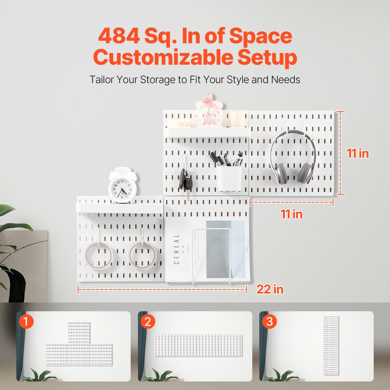 280 x 280 mm Plastic Pegboard Set, 4-Panel Combination Wall Organizer Kit with Accessories, Storage Solution for Garage, Kitchen, Craft Room, Office & — image 4