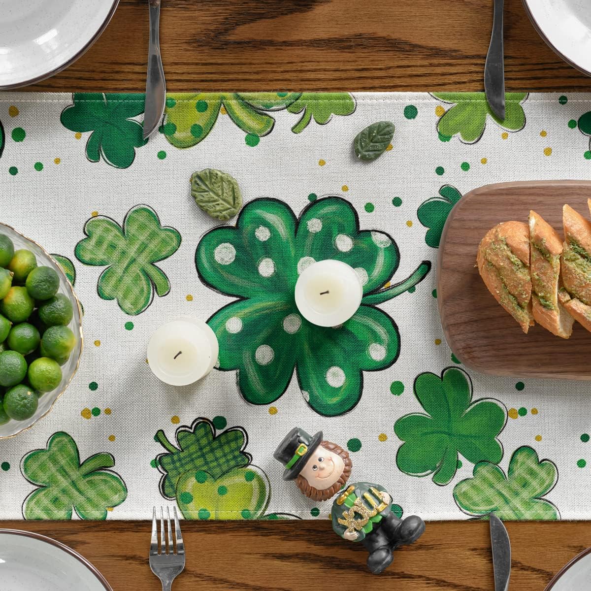 Watercolor Shamrock St. Patrick's Day Table Runner, Seasonal Spring Holiday Kitchen Dining Table Decoration for Indoor Outdoor Home Party Decor 13 x 72 Inch โ image 5