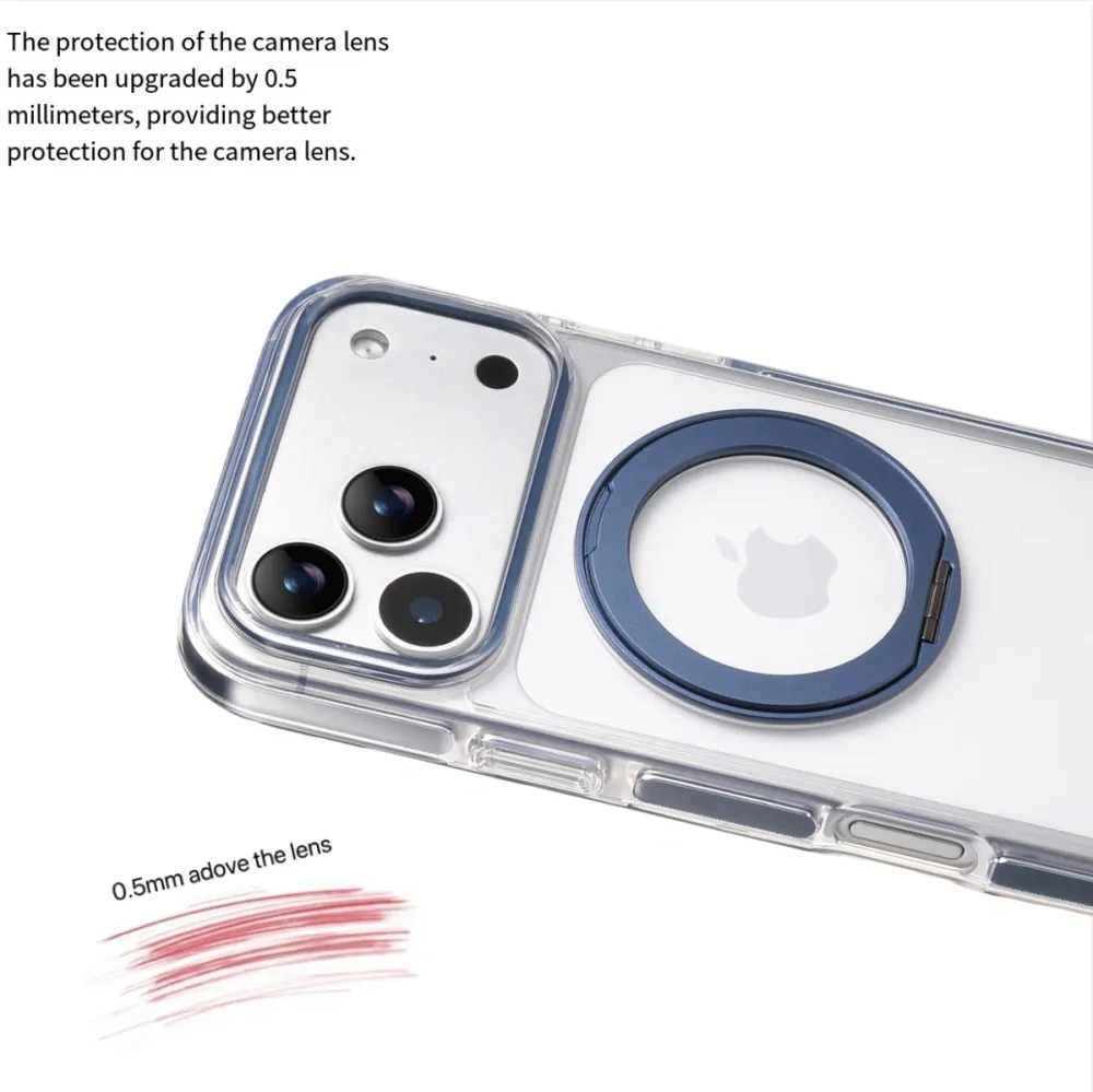 Clear MagSafe iPhone 17 Pro Case with 360° Rotating Ring Stand - Blue Edition — image 4
