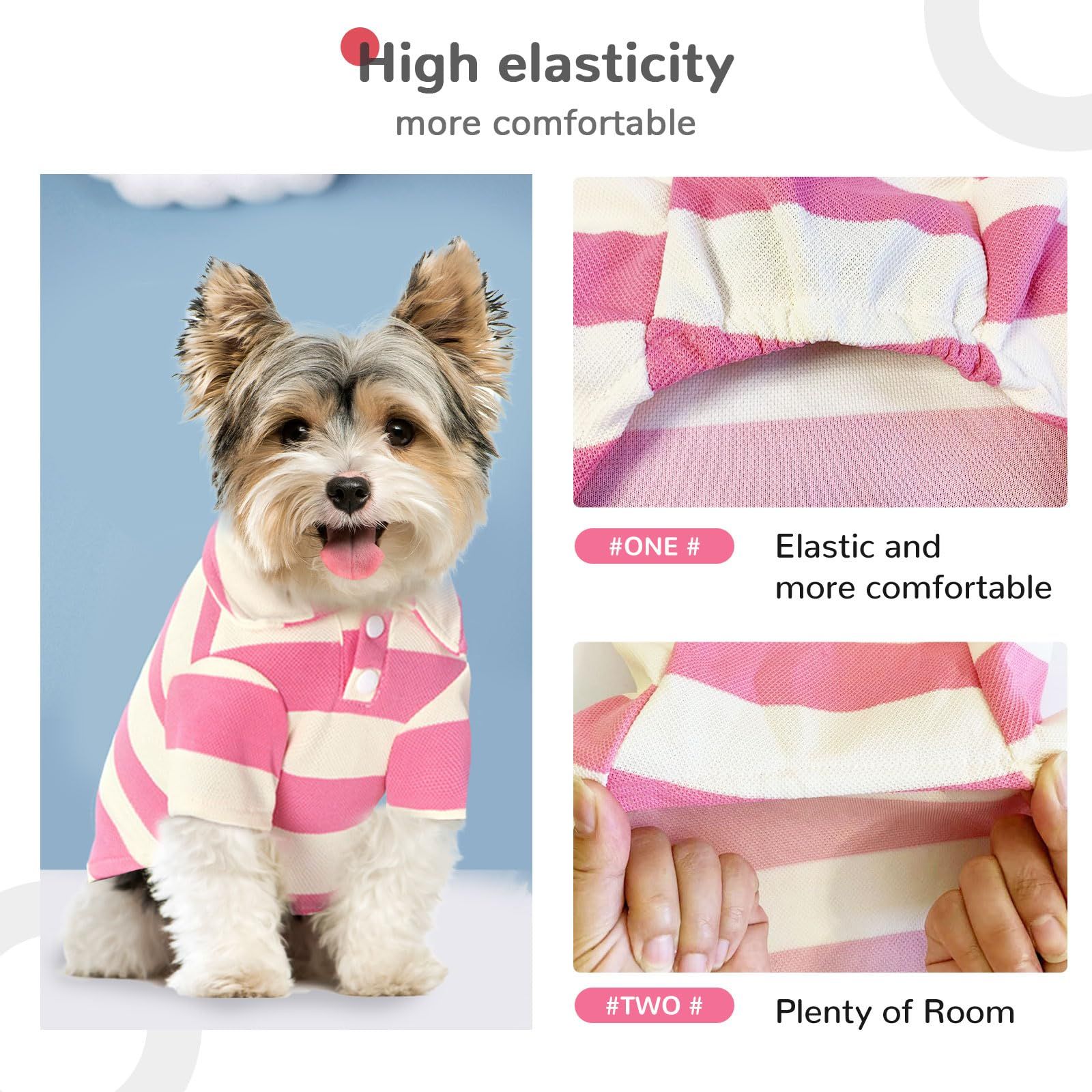 2 Pieces Stripe Dog Shirts Breathable T-Shirts for Small Dogs Cats Girl Boy Puppy Sweatshirt for Poodle Teacup (Pink+Red,Medium) — image 4